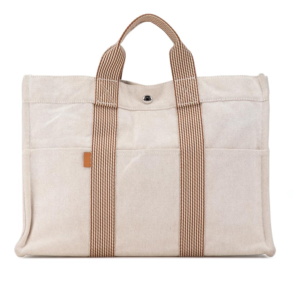 Hermès B Hermès Brown Light Beige Canvas Fabric Fourre Tout MM France