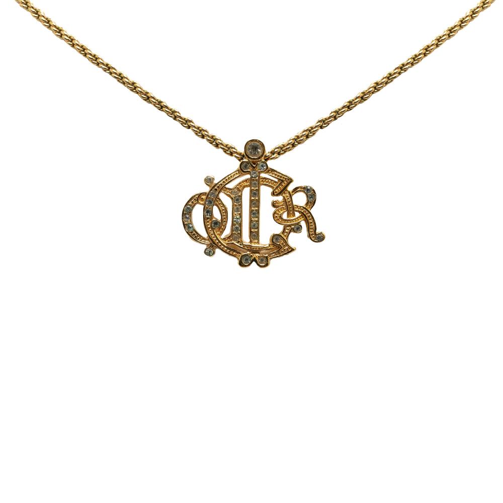 Christian Dior B Dior Gold Gold Plated Metal Logo Pendant Necklace Italy