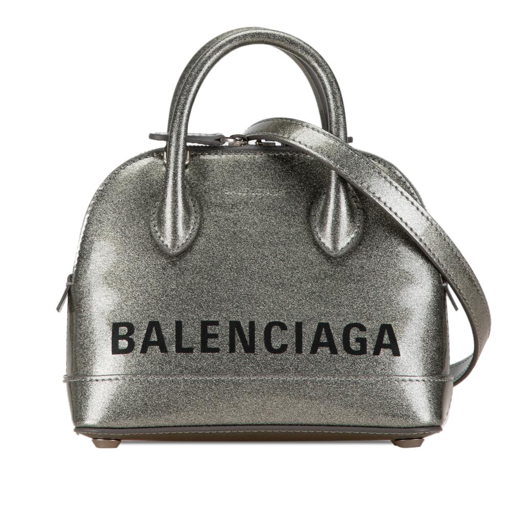 Balenciaga AB Balenciaga Silver Calf Leather XXS Glitter Ville Top Handle Bag Italy