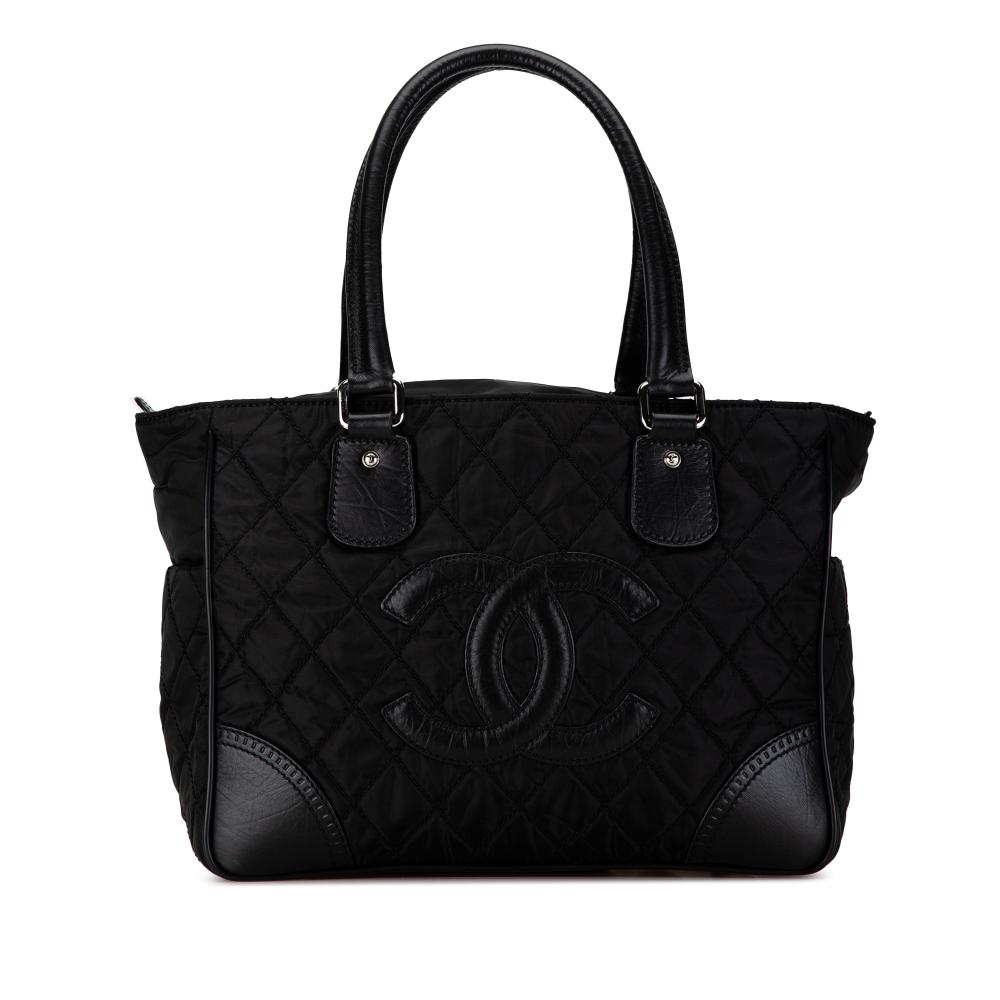 Chanel B Chanel Black Nylon Fabric Quilted Paris-New York Line Tote Italy