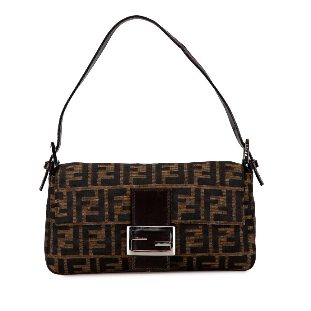 Fendi B Fendi Brown Canvas Fabric Zucca Baguette Italy