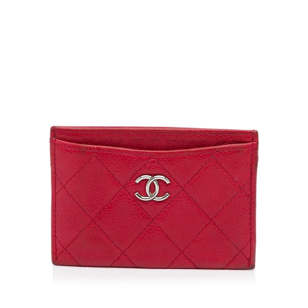 Chanel B Chanel Red Caviar Leather Leather CC Caviar Card Holder France