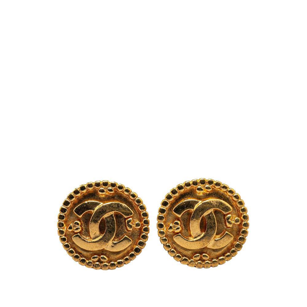 Chanel B Chanel Gold Gold Plated Metal CC Clip On Earrings France