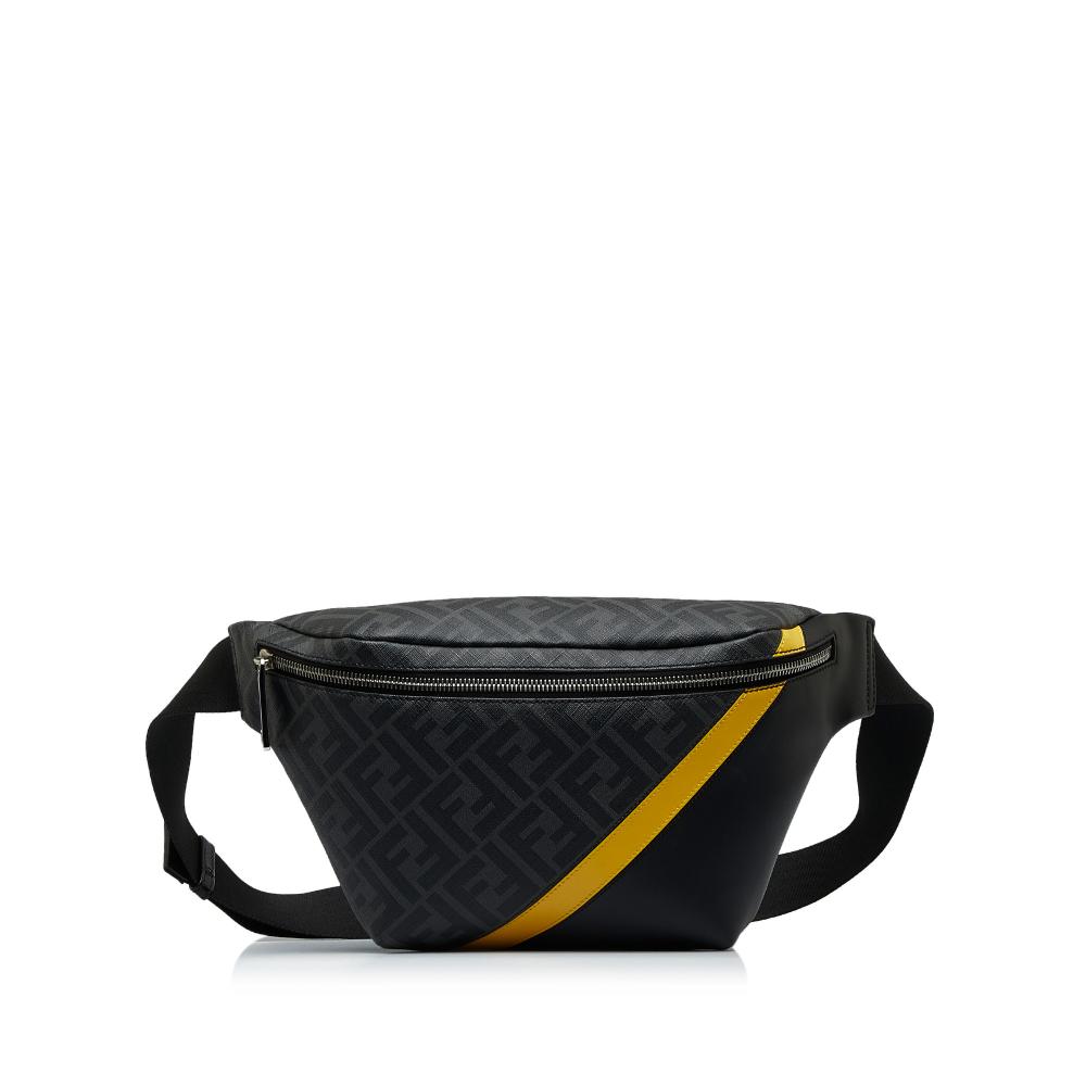 Fendi AB Fendi Black Coated Canvas Fabric Zucca FF 1974 Diagonal Belt Bag Italy