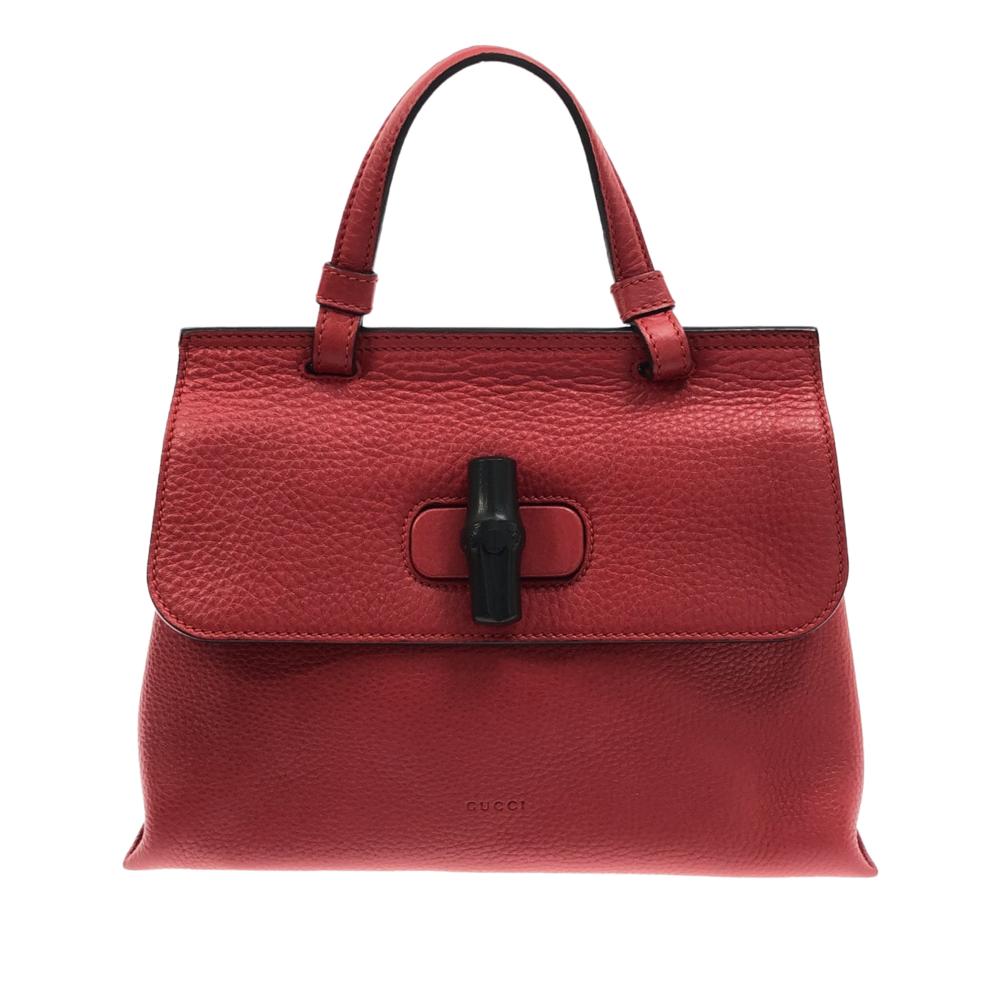 Gucci AB Gucci Red Calf Leather Small Bamboo Daily Satchel Italy