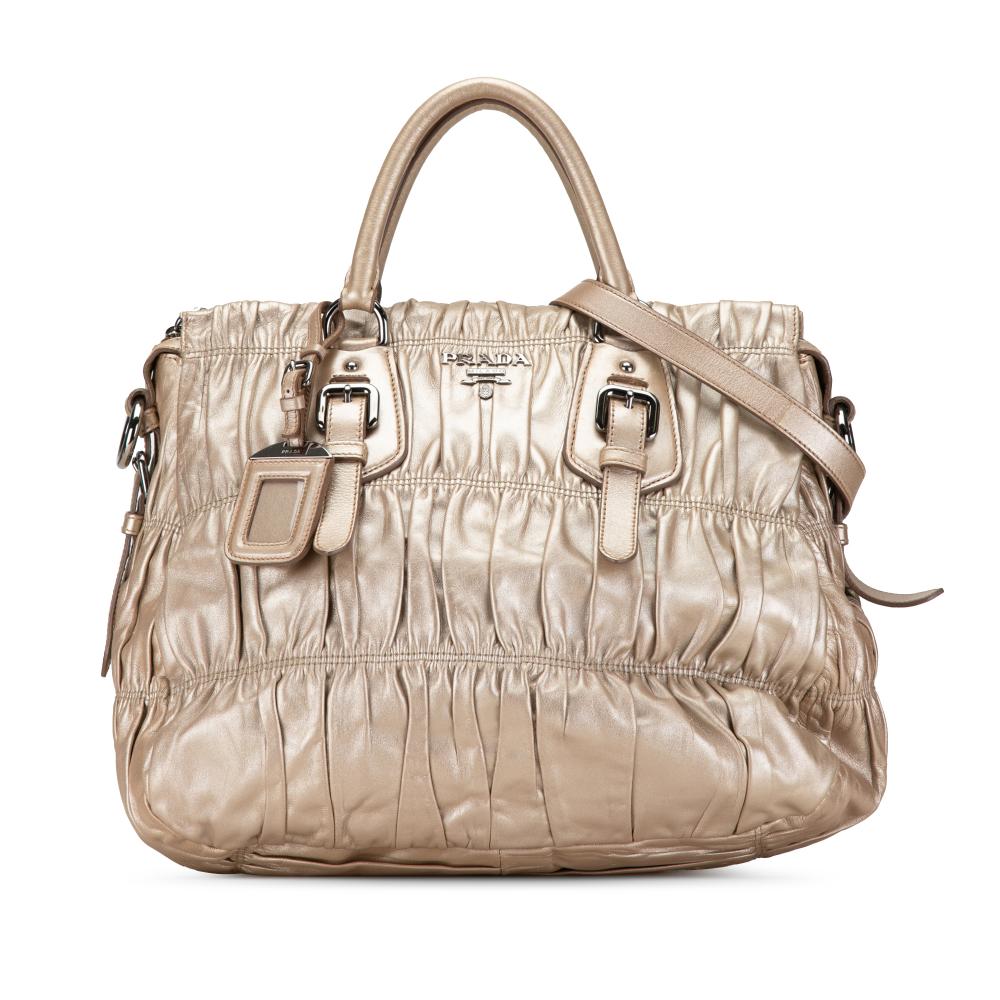 Prada B Prada Gold Nappa Leather Leather Nappa Gaufre Satchel Italy