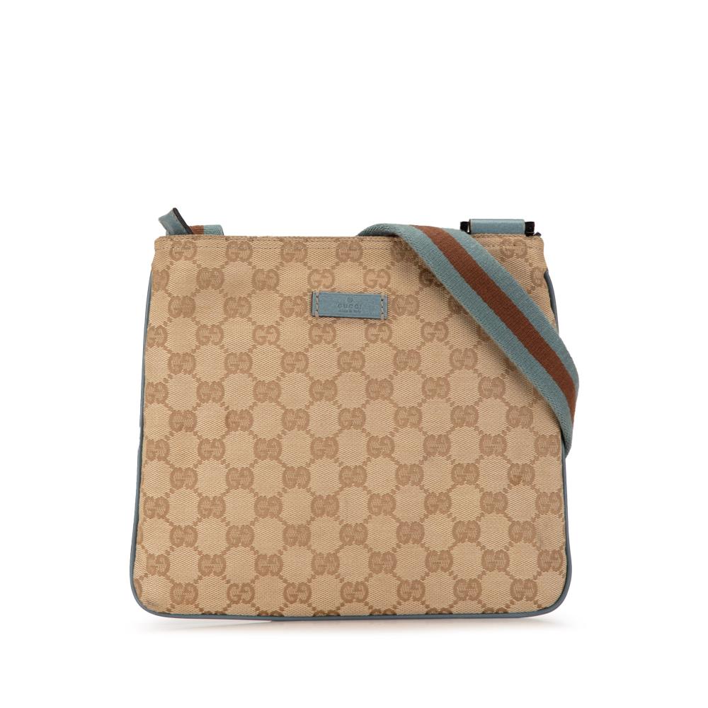 Gucci B Gucci Brown Light Brown Coated Canvas Fabric GG Canvas Web Crossbody Italy