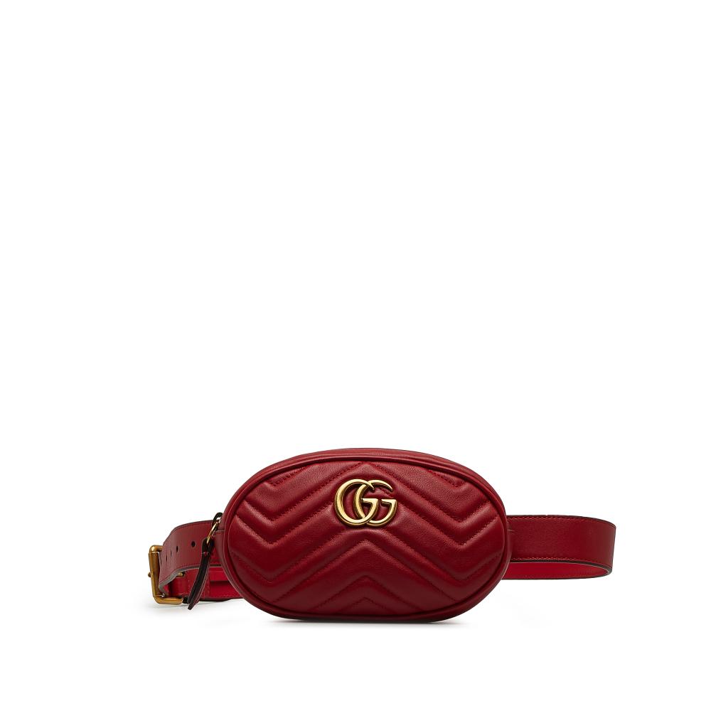 Gucci AB Gucci Red Calf Leather GG Marmont Matelasse Belt Bag Italy