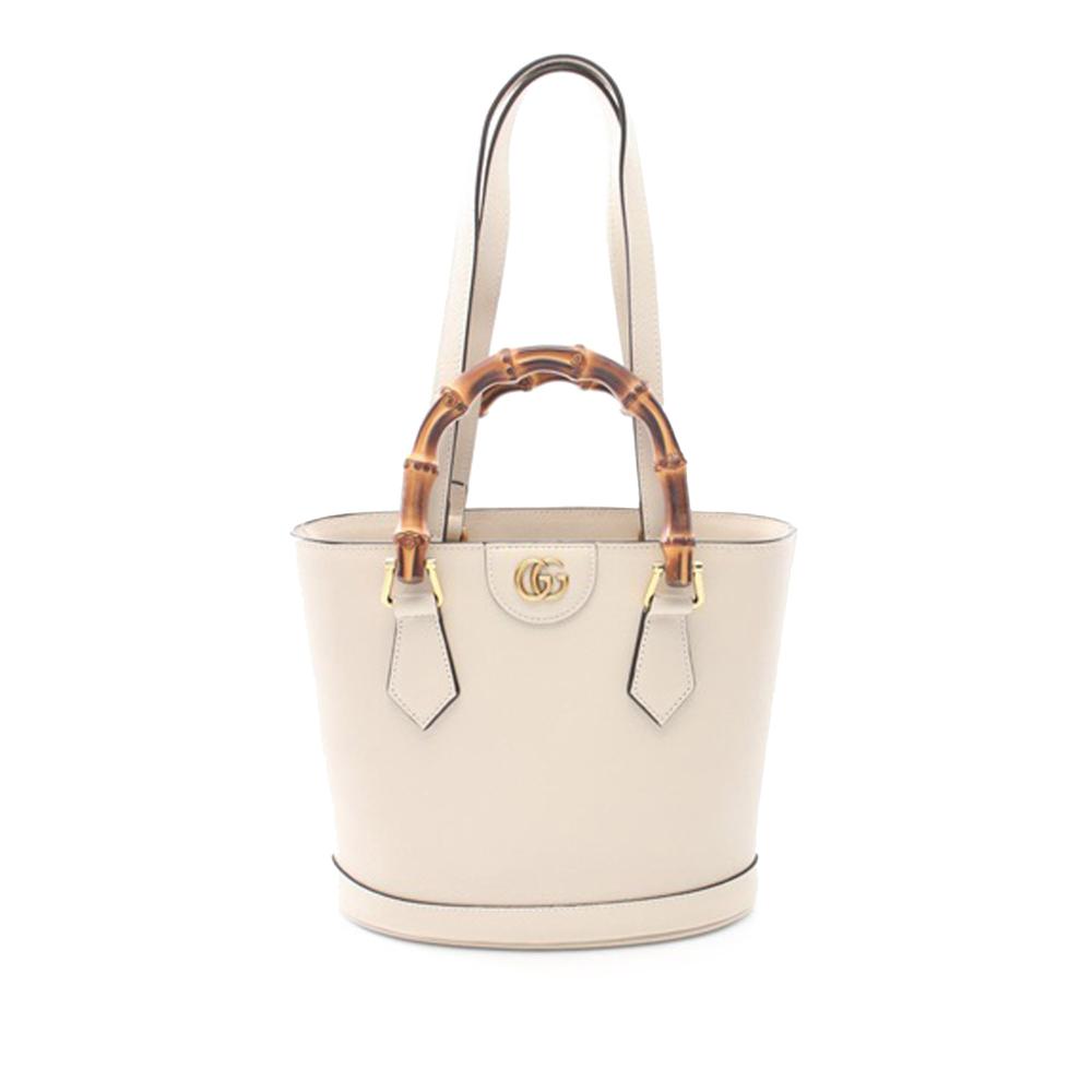 Gucci B Gucci White Calf Leather Small Bamboo Diana Satchel Italy