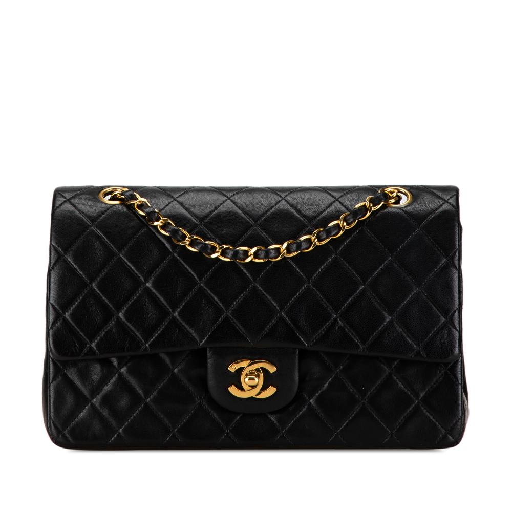 Chanel B Chanel Black Lambskin Leather Leather Medium Classic Lambskin Double Flap France