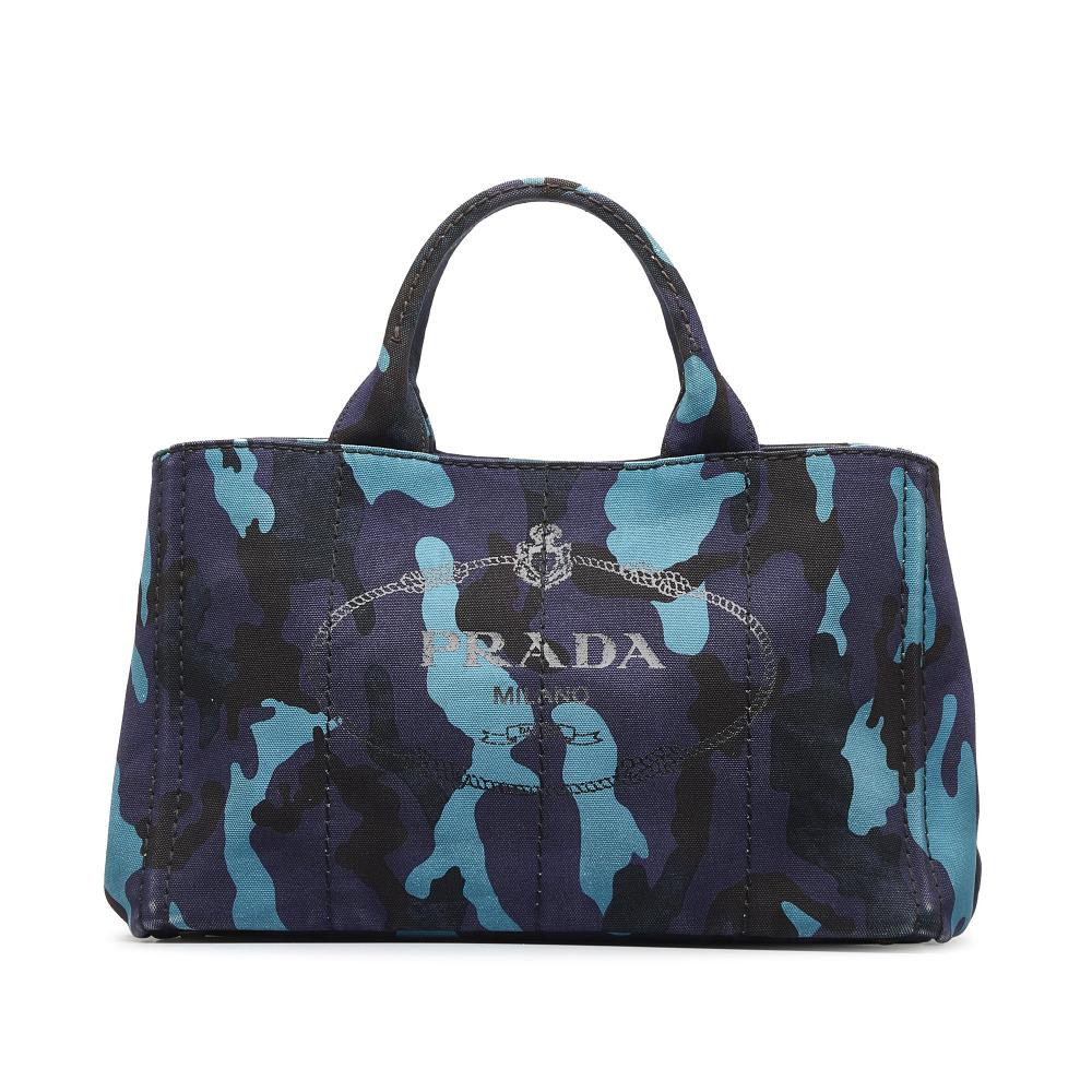 Prada B Prada Blue Canvas Fabric Medium Canapa Camouflage Tote India