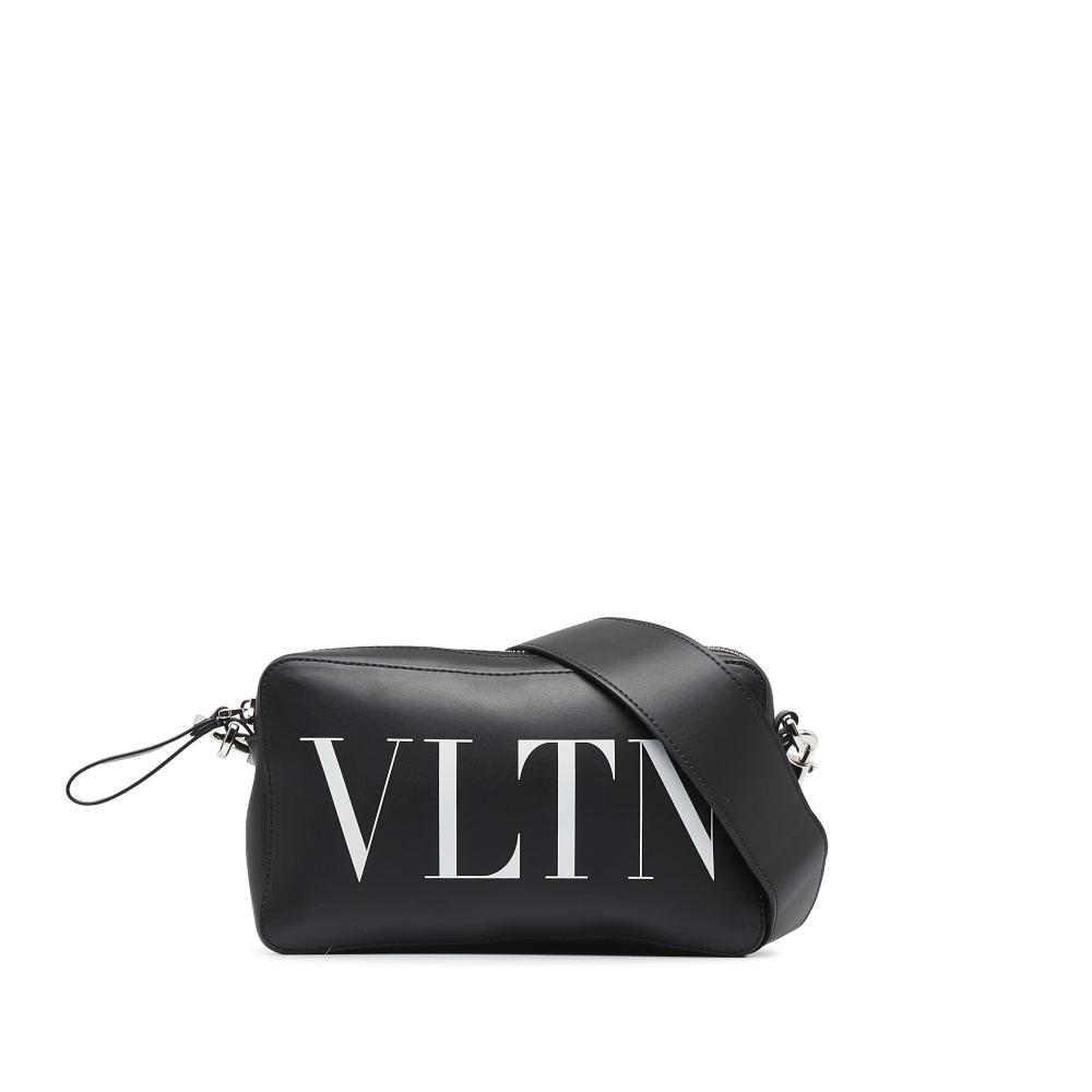 Valentino AB Valentino Black Calf Leather VLTN Crossbody Bag Italy