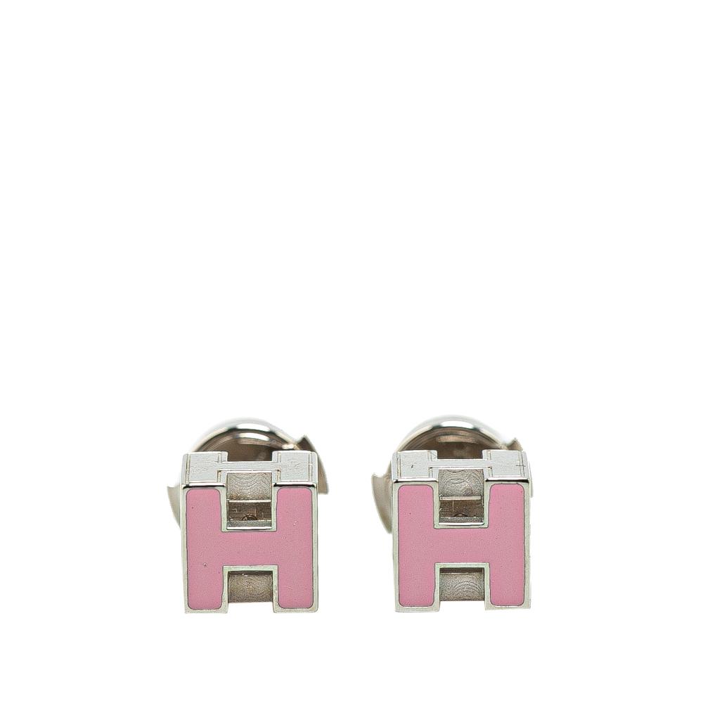 Hermès B Hermès Silver with Pink Palladium Metal Plated Cage d'H Earrings France