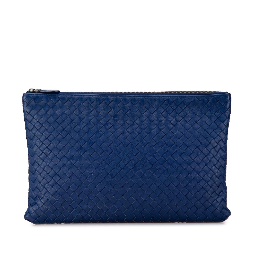 Bottega Veneta B Bottega Veneta Blue Nappa Leather Leather Large Nappa Intrecciato Flat Zip Biletto Pouch Italy