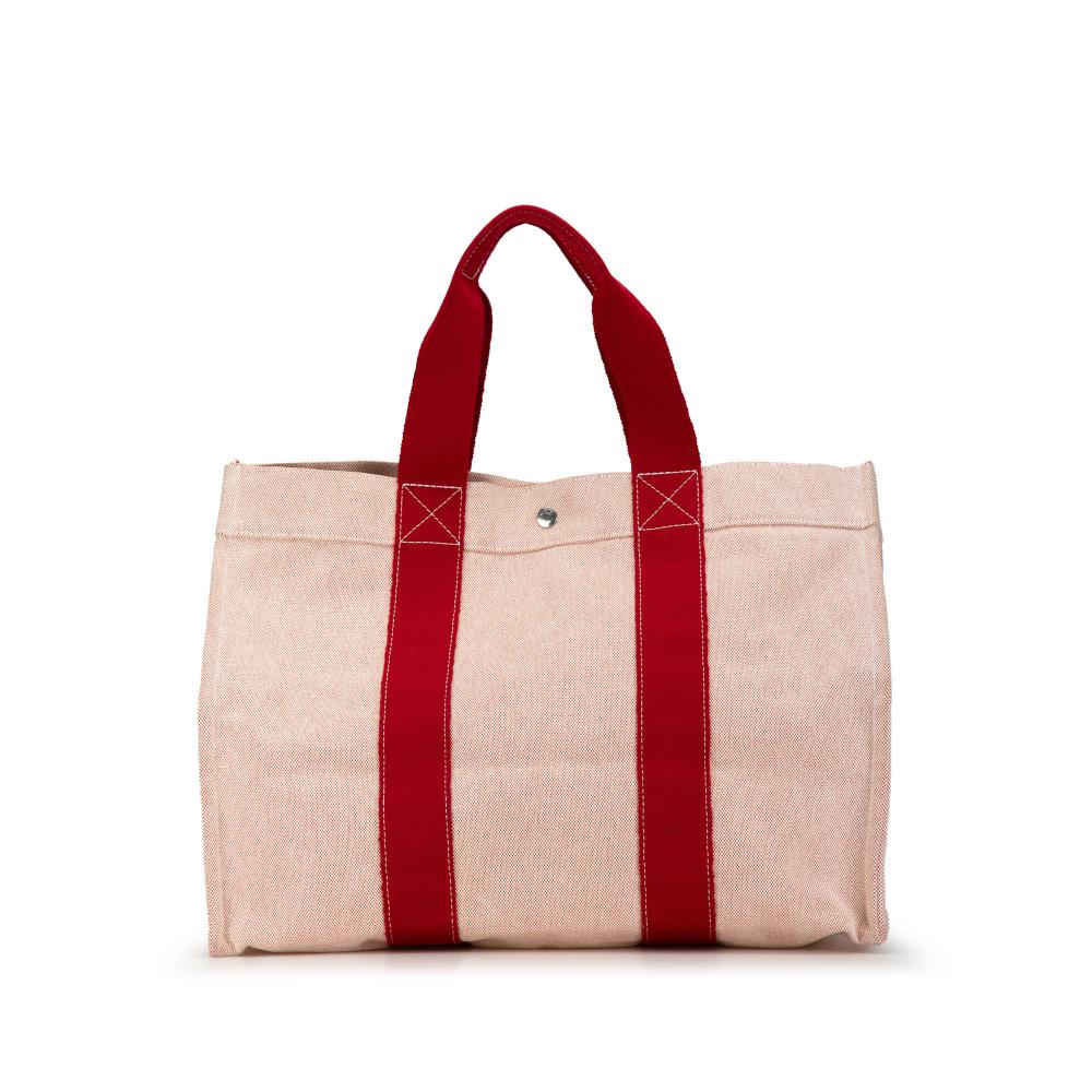 Hermès AB Hermès Pink Light Pink with Red Canvas Fabric Toile Bora Bora Tote GM France