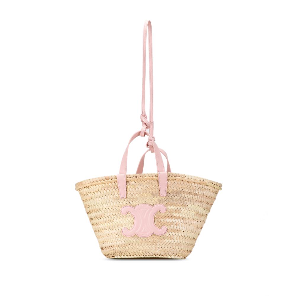 Celine AB Celine Brown Beige with Pink Raffia Natural Material Teen Triomphe Panier Satchel Morocco