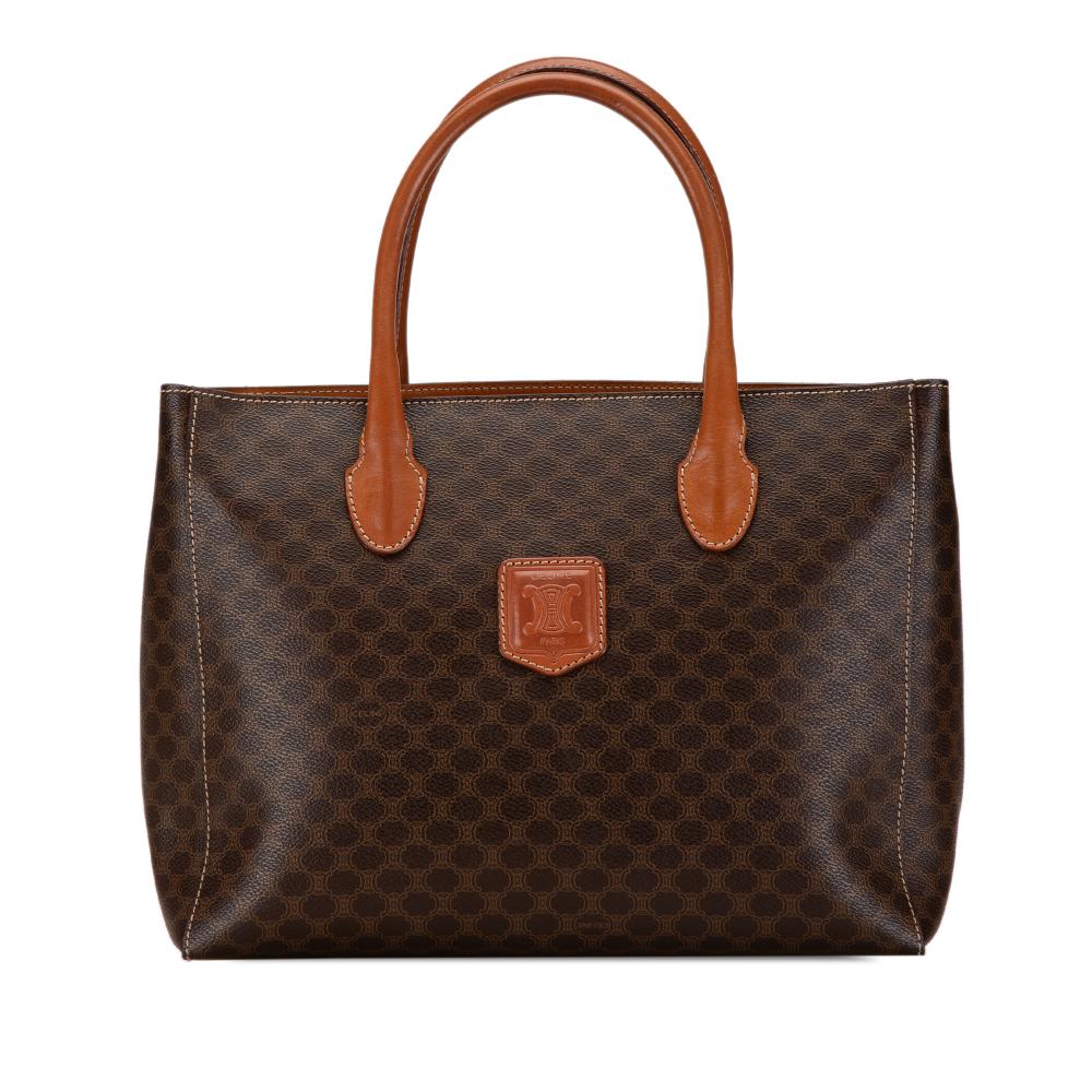 Celine B Celine Brown Coated Canvas Fabric Macadam Tote Bag Italy