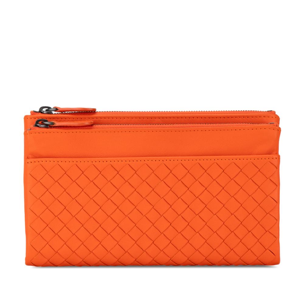 Bottega Veneta AB Bottega Veneta Orange Calf Leather Intrecciato Bi-fold Wallet Italy