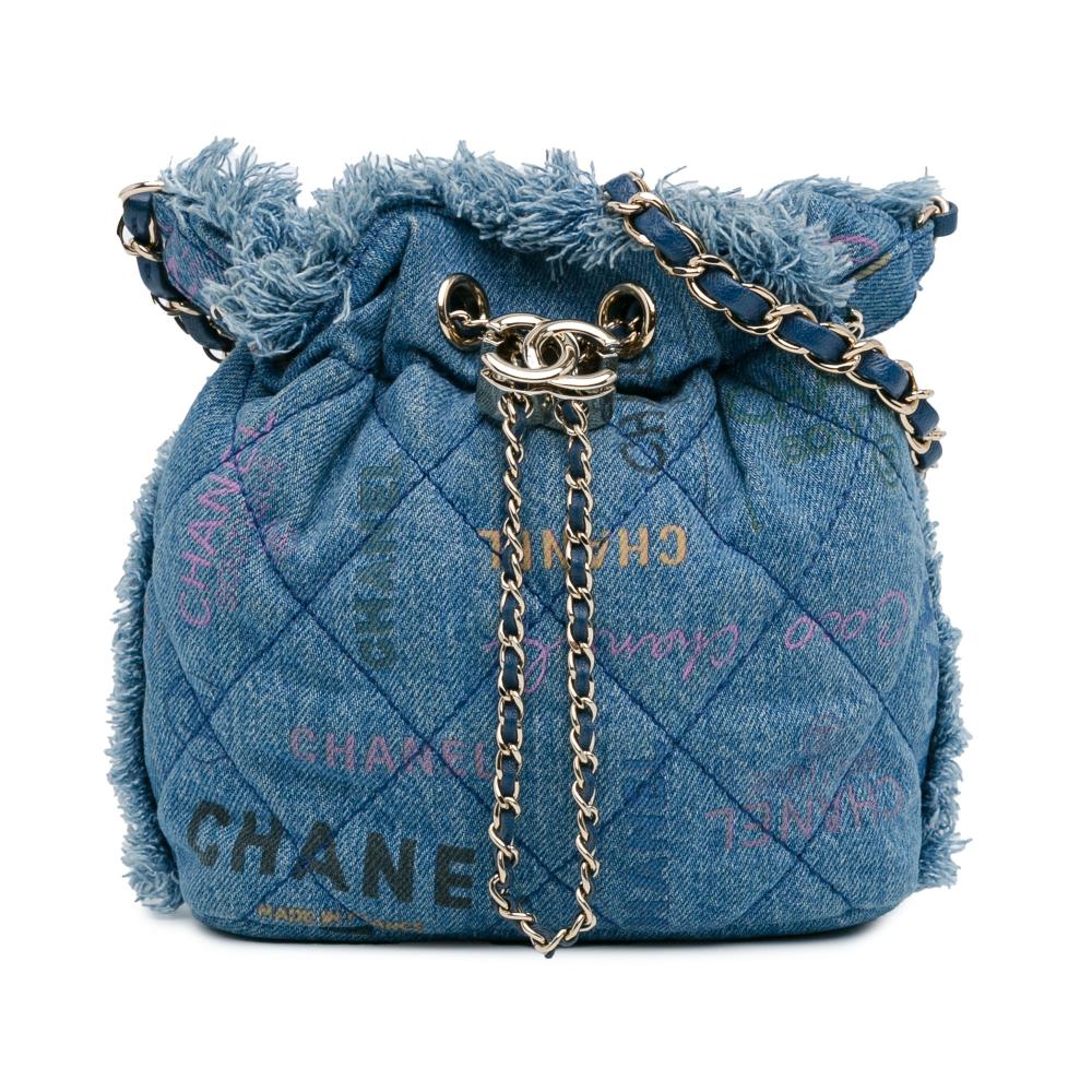 Chanel AB Chanel Blue Denim Fabric Small Mood Bucket with Chain France