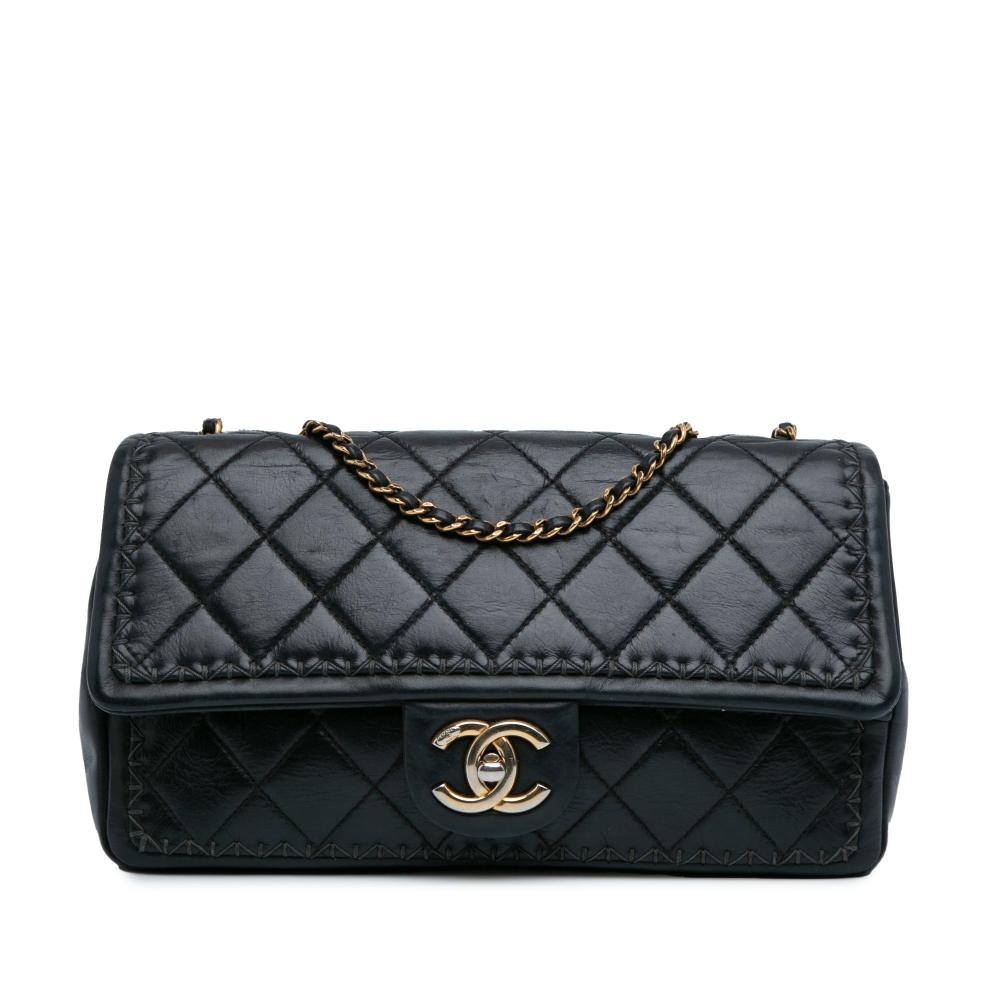 Chanel B Chanel Black Lambskin Leather Leather Quilted Lambskin Whipstitch Single Flap Italy