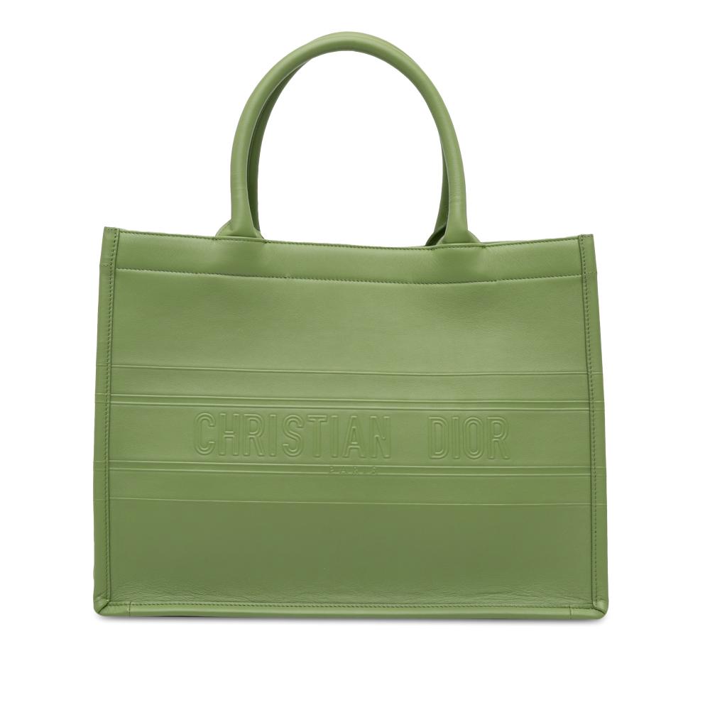 Christian Dior AB Dior Green Calf Leather Medium Embossed Book Tote Italy