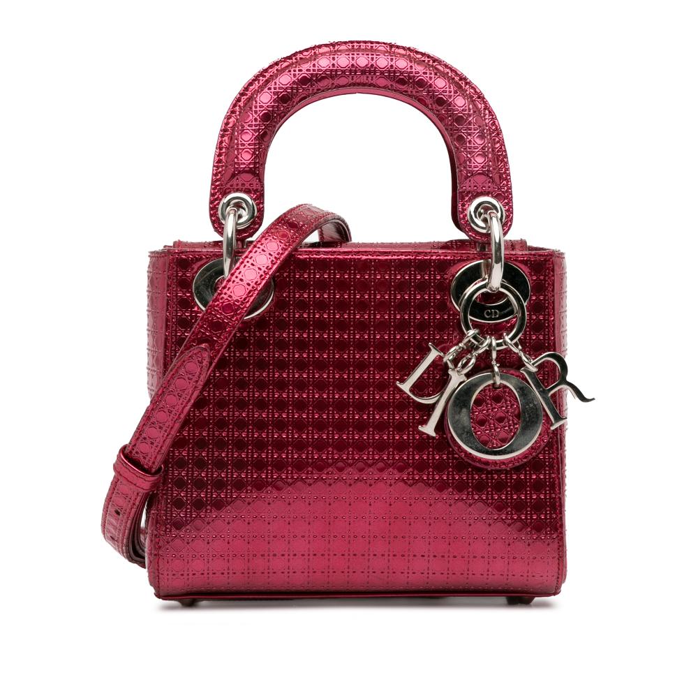 Christian Dior AB Dior Pink Dark Pink Patent Leather Leather Mini Patent Microcannage Lady Dior Italy