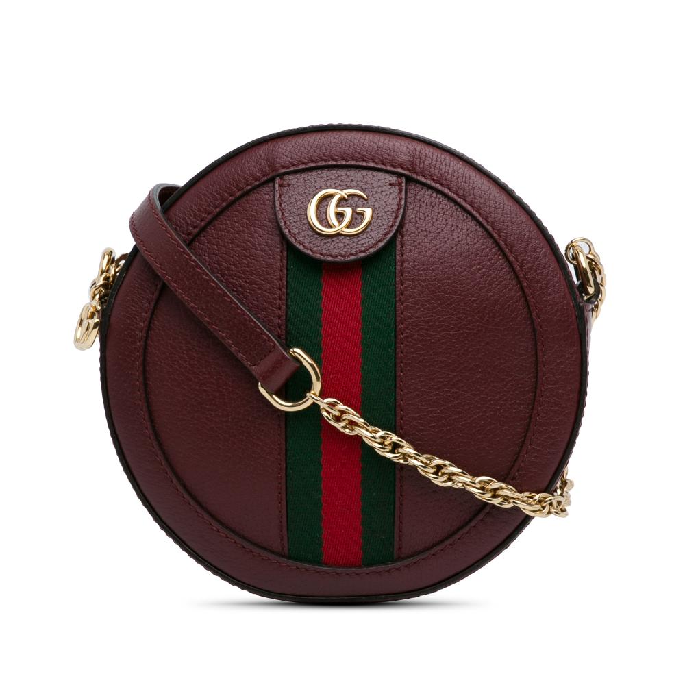 Gucci AB Gucci Red Bordeaux Calf Leather Mini Round Ophidia Crossbody Bag Italy