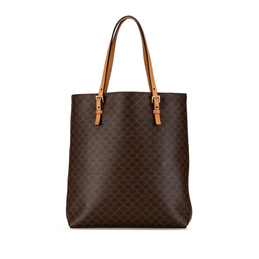 Celine B Celine Brown Coated Canvas Fabric Macadam Tote Italy