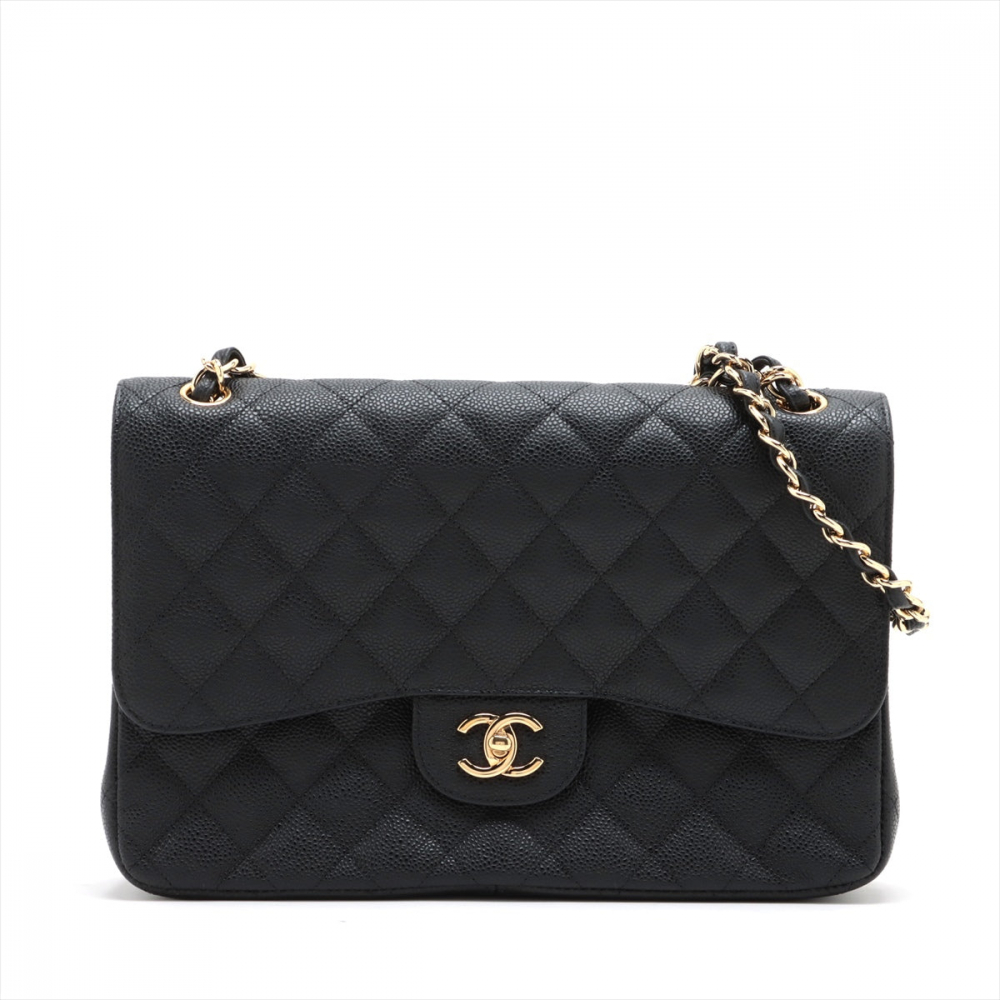 Chanel Classic Double Flap Jumbo Matelassè Caviar Leather 2-Ways Flap Bag Black