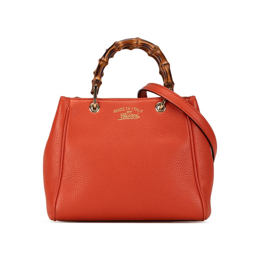 Gucci B Gucci Orange Calf Leather Mini Bamboo Shopper Italy