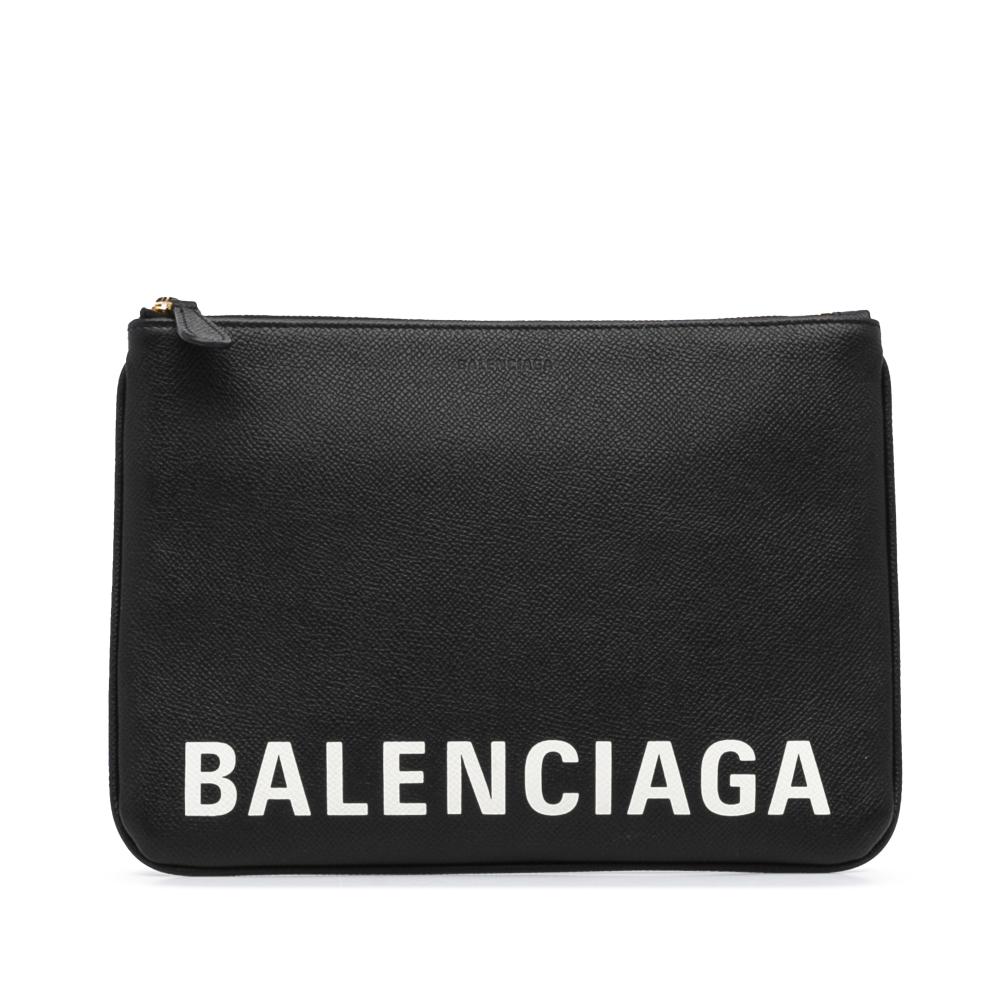 Balenciaga AB Balenciaga Black Calf Leather Ville Logo Pouch Italy