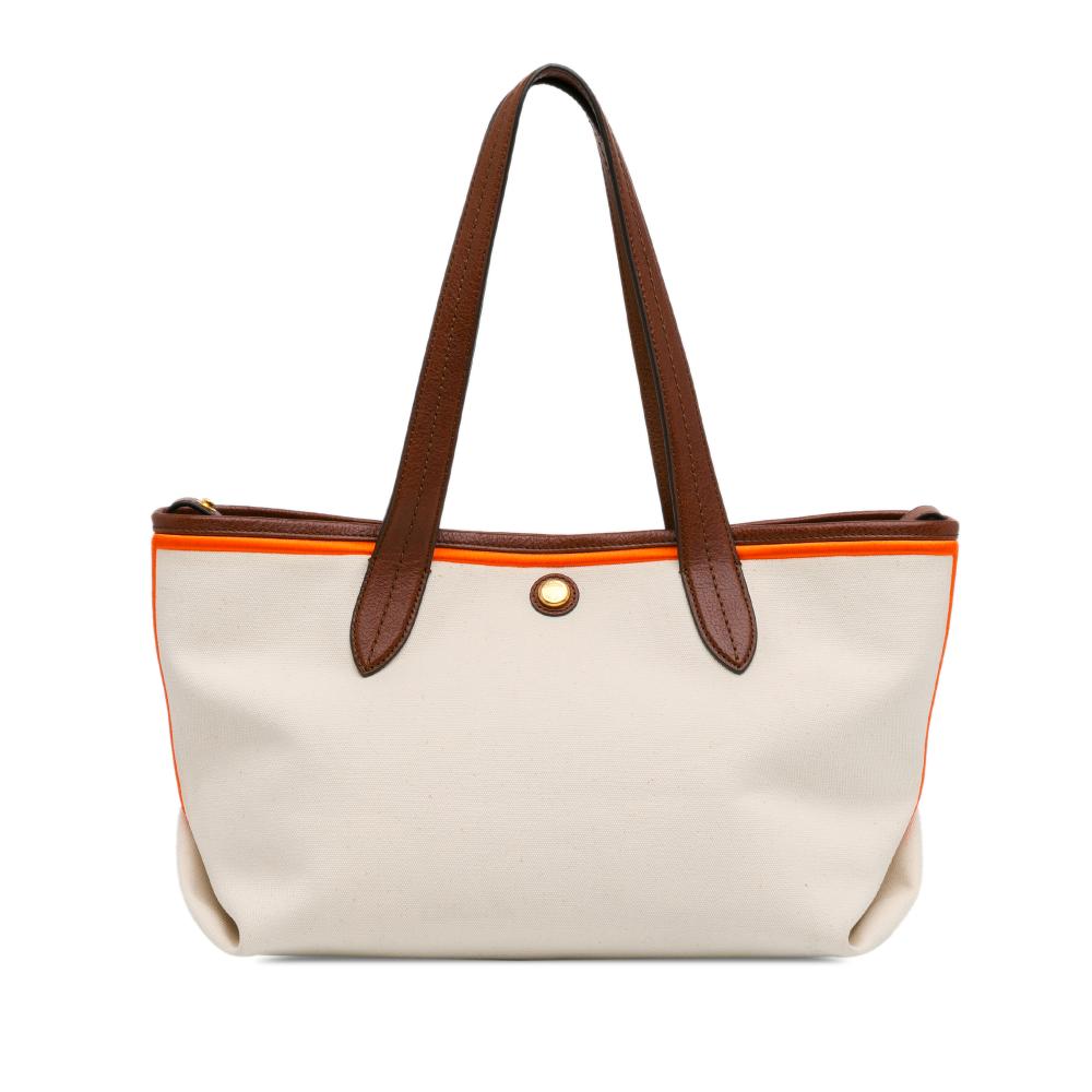 Mulberry B Mulberry White with Brown Canvas Fabric Small Tote Vietnam