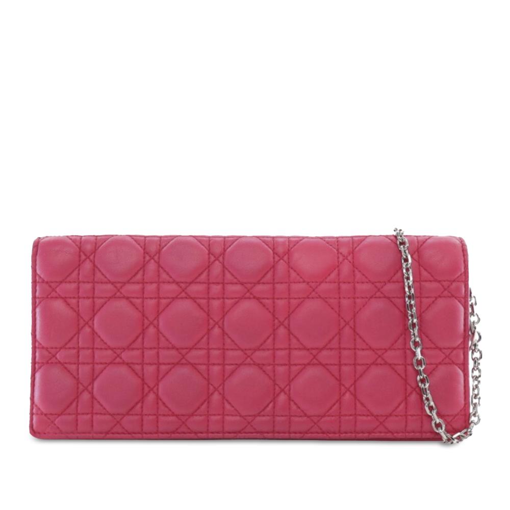 Christian Dior B Dior Pink Lambskin Leather Leather Lambskin Cannage Lady Dior Wallet On Chain Italy