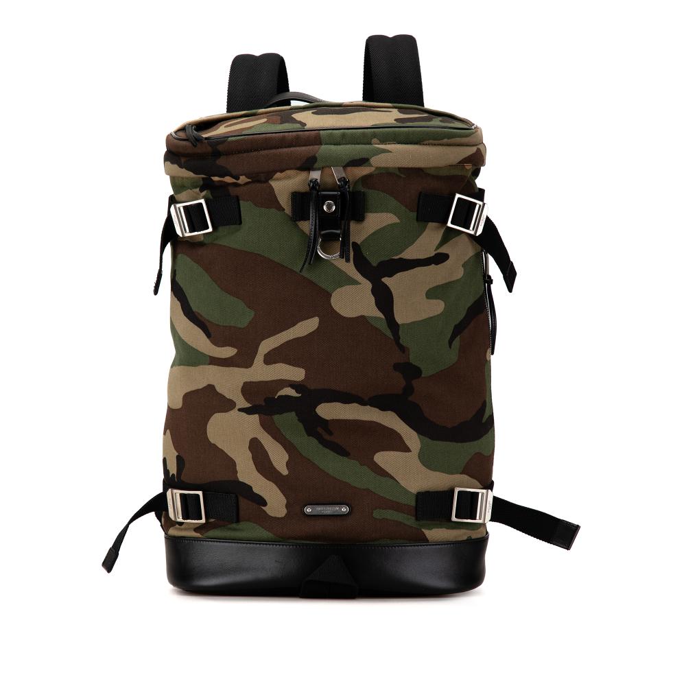 Saint Laurent B Saint Laurent Brown Khaki Canvas Fabric Camouflage Race Rivington Backpack Italy