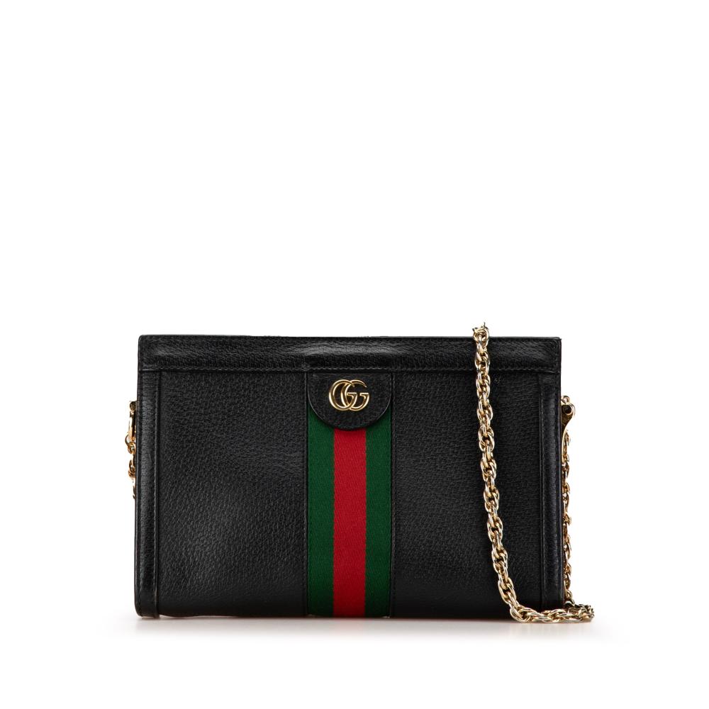 Gucci B Gucci Black Calf Leather Small Ophidia Chain Crossbody Italy