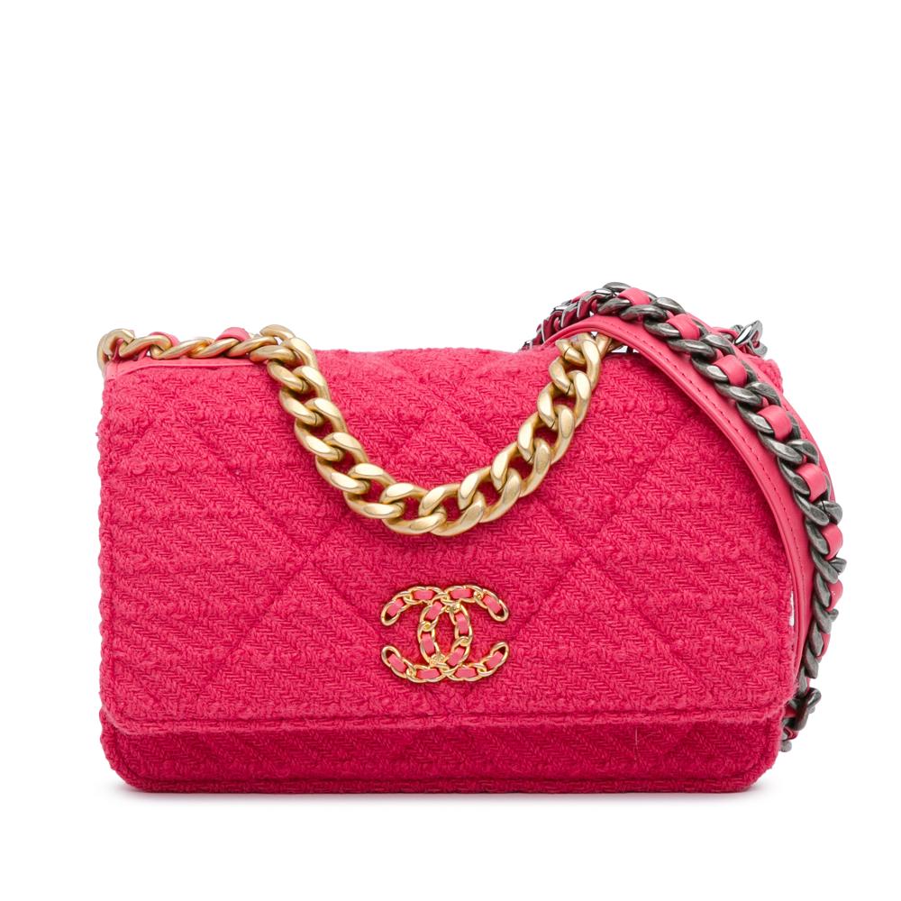 Chanel AB Chanel Pink Tweed Fabric 19 Wallet On Chain Italy