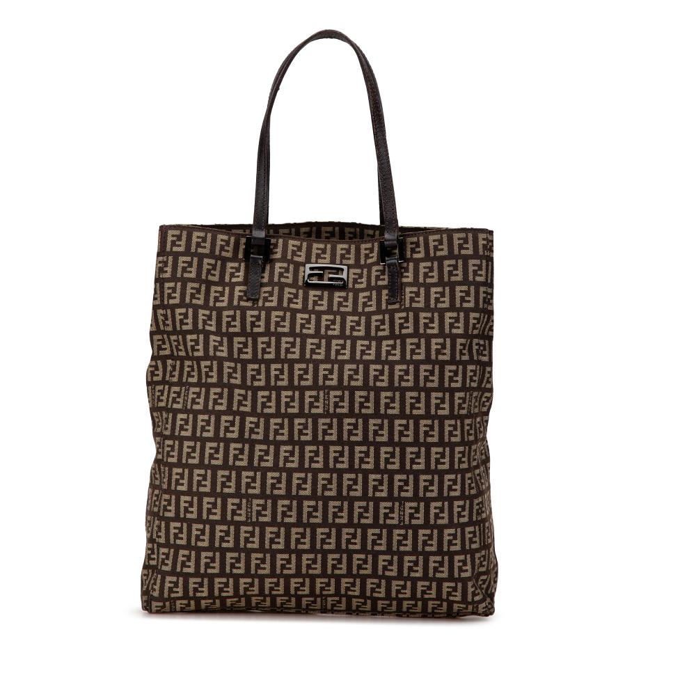 Fendi B Fendi Brown Dark Brown Canvas Fabric Zucchino Tote Italy