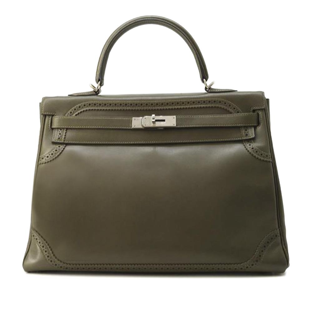 Hermès AB Hermès Green Olive Green Calf Leather Tadelakt Swift Ghillies Kelly Retourne 35 France