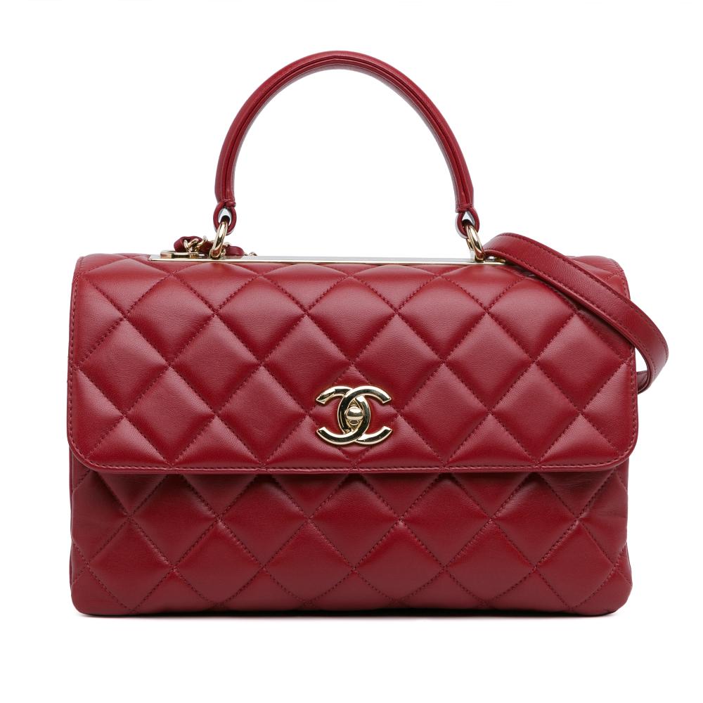 Chanel AB Chanel Red Lambskin Leather Leather Medium Lambskin Trendy CC Top Handle Bag Italy