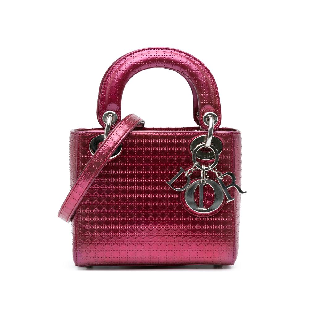 Christian Dior AB Dior Pink Dark Pink Patent Leather Leather Mini Patent Microcannage Lady Dior Italy