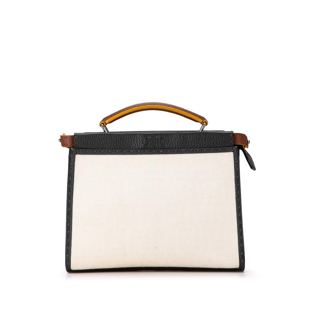 Fendi B Fendi White Off White with Black Canvas Fabric Mini Zucca Selleria Peekaboo Satchel Italy