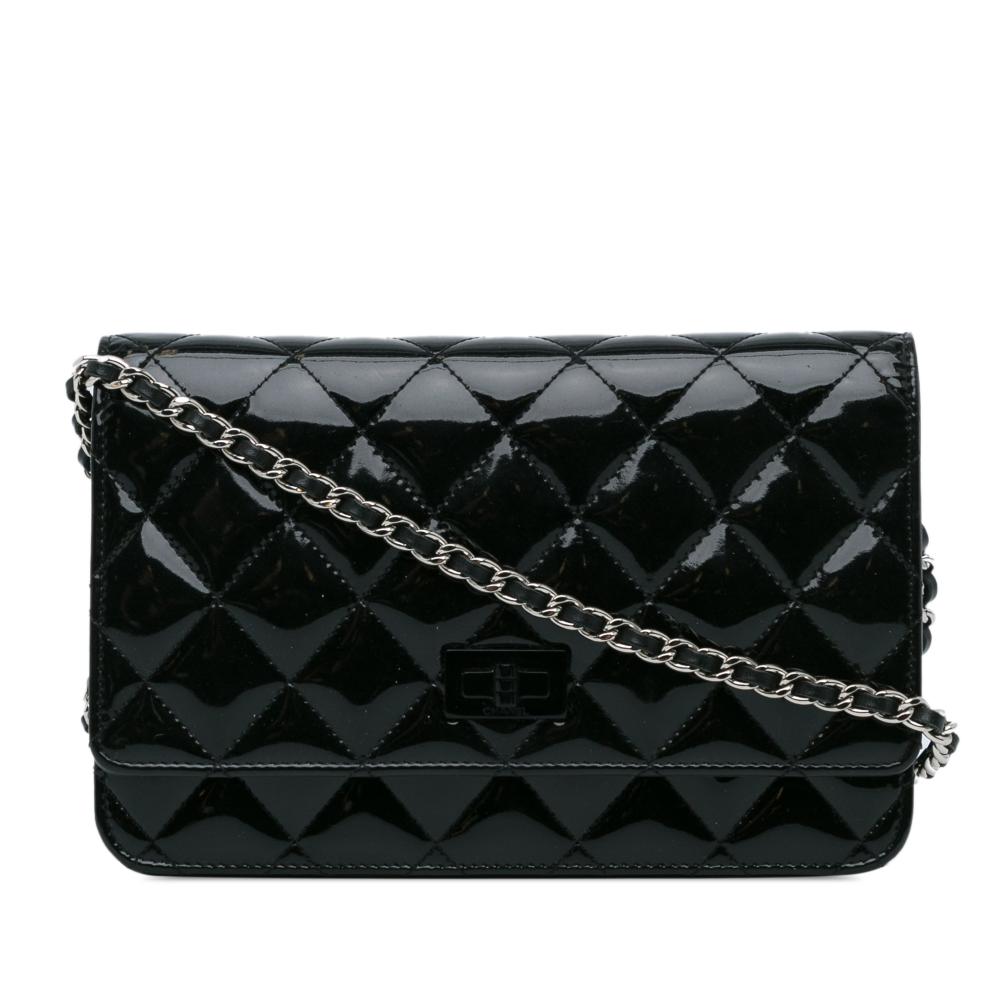 Chanel B Chanel Black Patent Leather Leather Quilted Patent Reissue 2.55 Wallet on Chain Spain