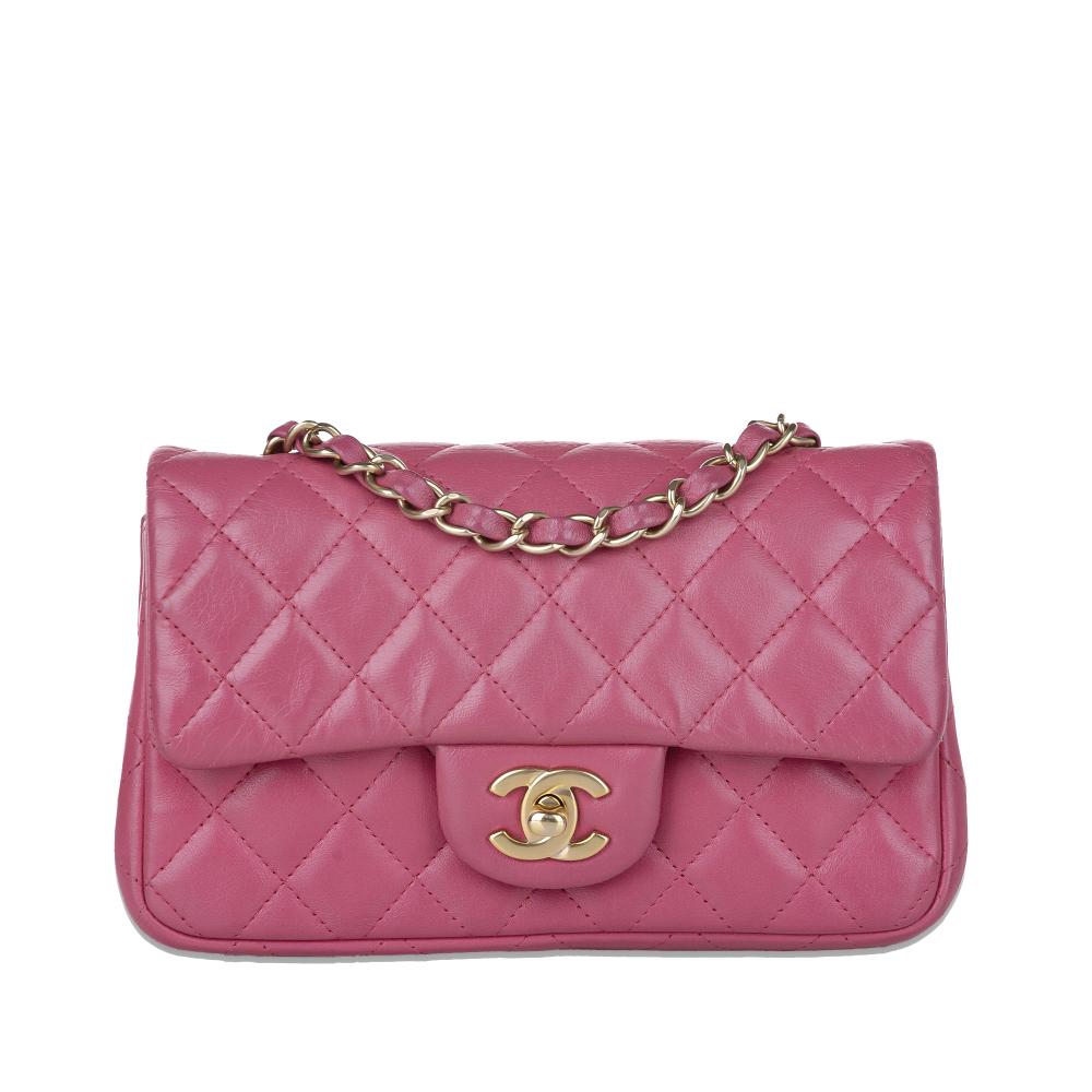 Chanel B Chanel Pink Dark Pink Lambskin Leather Leather Mini Rectangular Classic Lambskin Single Flap Italy