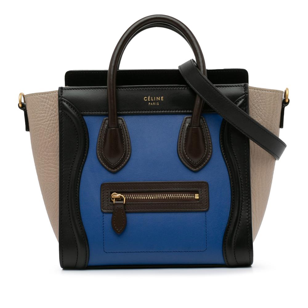 Celine B Celine Blue Calf Leather Nano Tricolor Luggage Tote Italy