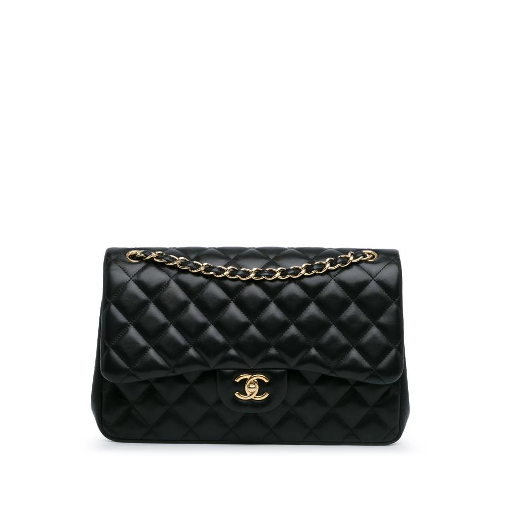 Chanel B Chanel Black Lambskin Leather Leather Jumbo Classic Lambskin Double Flap Italy