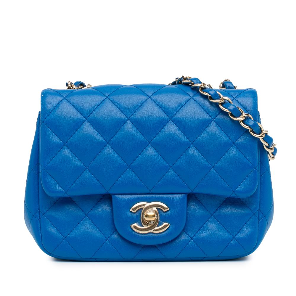 Chanel B Chanel Blue Lambskin Leather Leather Mini Square Classic Lambskin Single Flap Italy