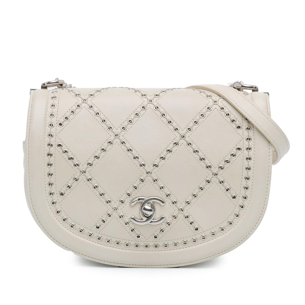 Chanel AB Chanel White Ivory Calf Leather Small skin Coco Eyelets Round Flap Italy