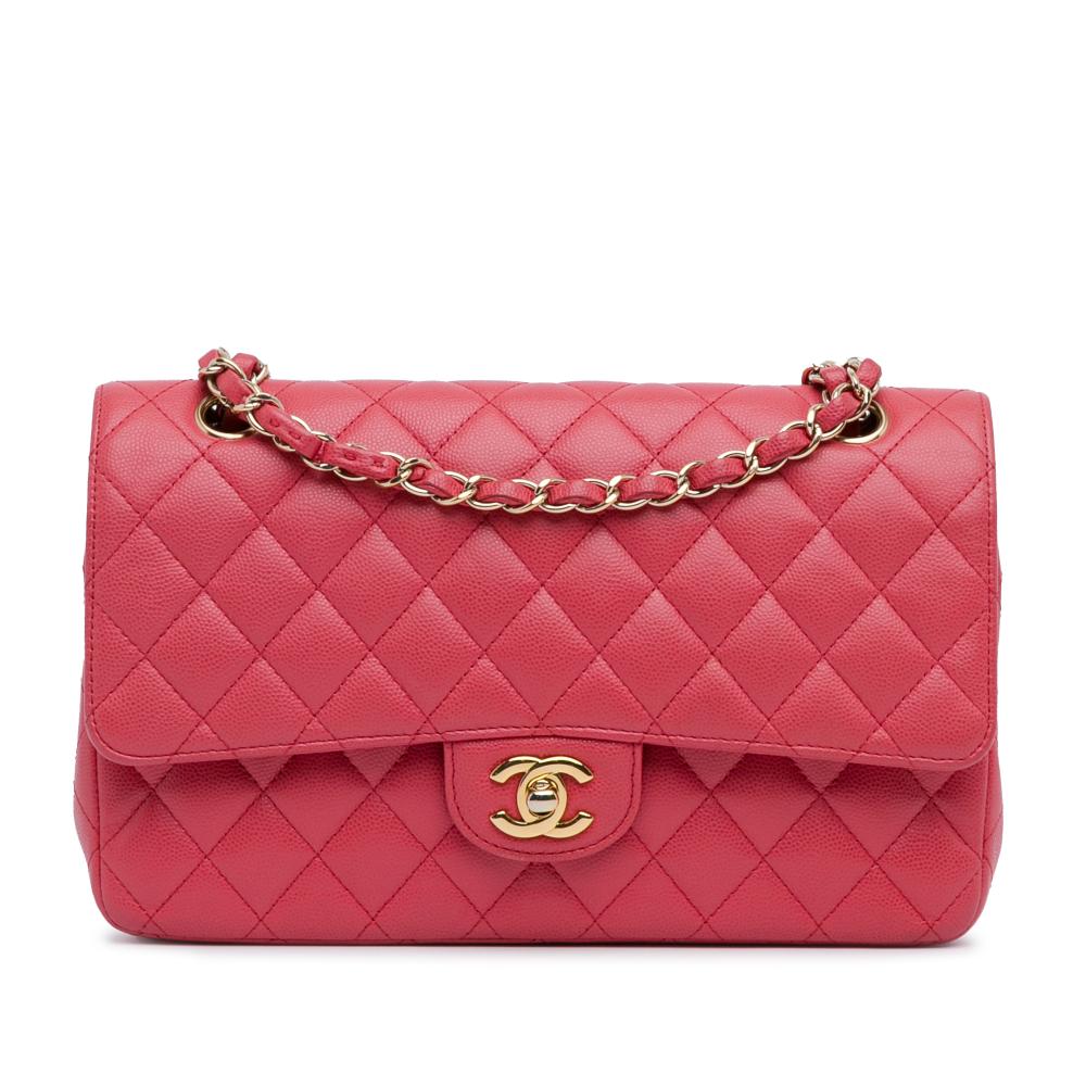 Chanel AB Chanel Pink Strawberry Caviar Leather Leather Medium Classic Caviar Double Flap France