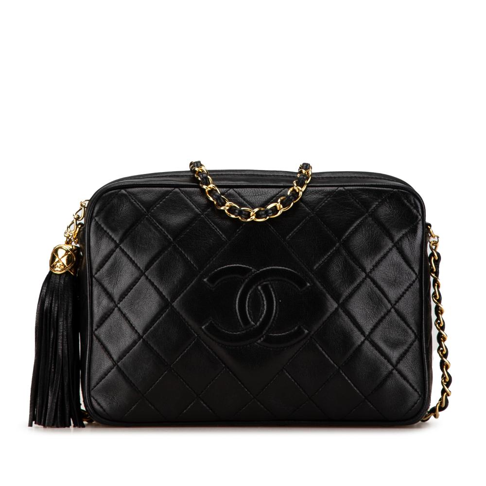 Chanel B Chanel Black Lambskin Leather Leather CC Quilted Lambskin Tassel Camera Bag Italy