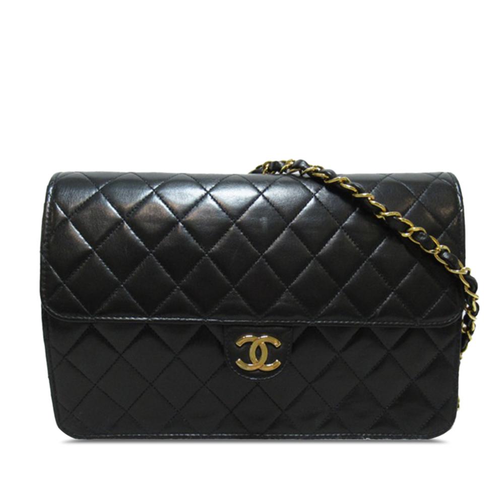 Chanel AB Chanel Black Lambskin Leather Leather CC Quilted Lambskin Single Flap France